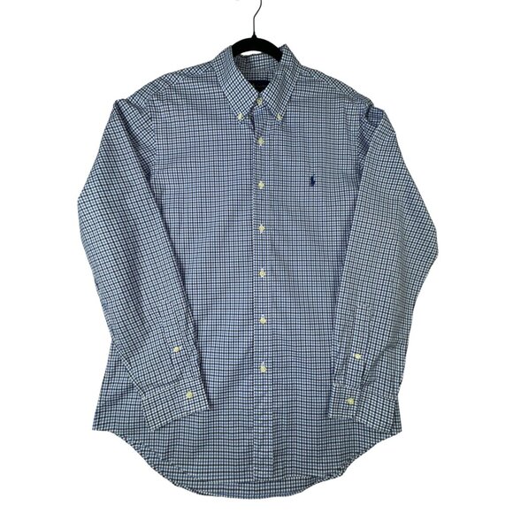Ralph Lauren Blue White Checkered Button Down Shirt Cotton Mens Large Preppy - Picture 1 of 7